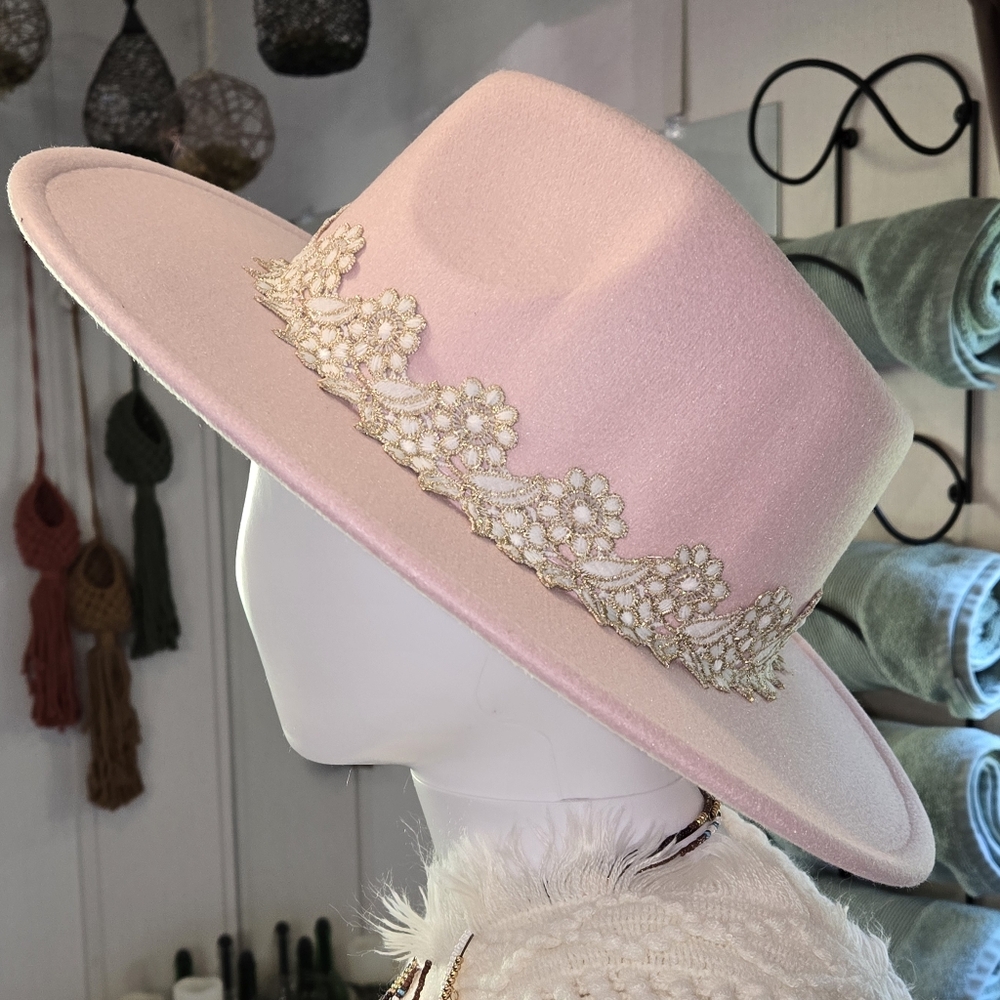 New! Elegant Pink Fedora